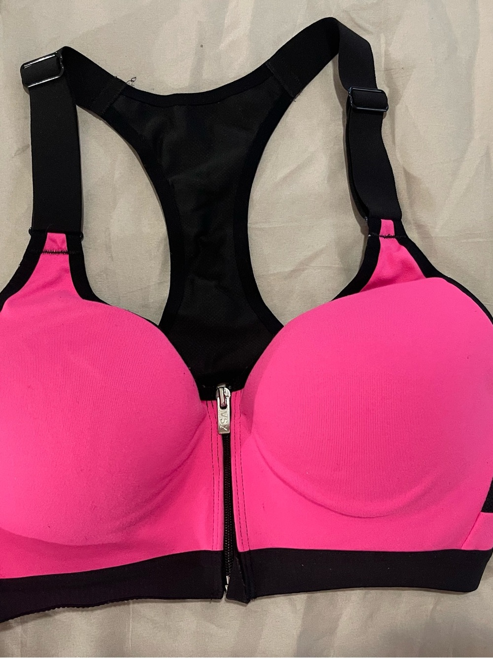 Victoria Secret Active Racerback Front-Zip Sports Bra - Hot Pink 32C